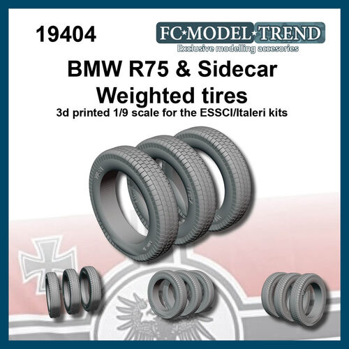 19404 BMW R75 & sidecar neumáticos con peso, escala 1/9.