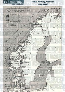 36303 Base Mapa alemán de Noruega, WWII, en papel adhesivo