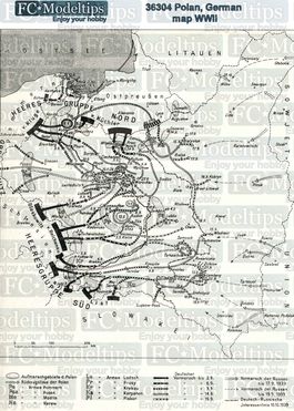 36304 Base Mapa alemán de Polonia, WWII, en papel adhesivo