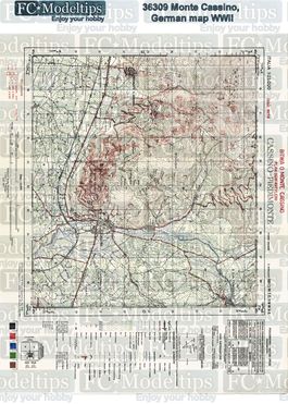 36309 Base Mapa alemán de Monte Casino, WWII, en papel adhesivo