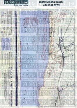 36310 Base Mapa norteamericano de la playa Omaha, Día D, WWII, en papel adhesivo