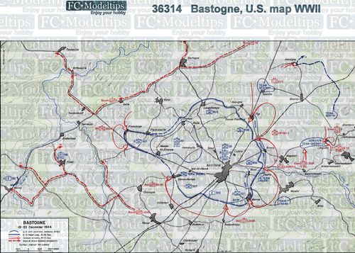 36314 Base Mapa norteamericano de Bastogne, WWII, en papel adhesivo