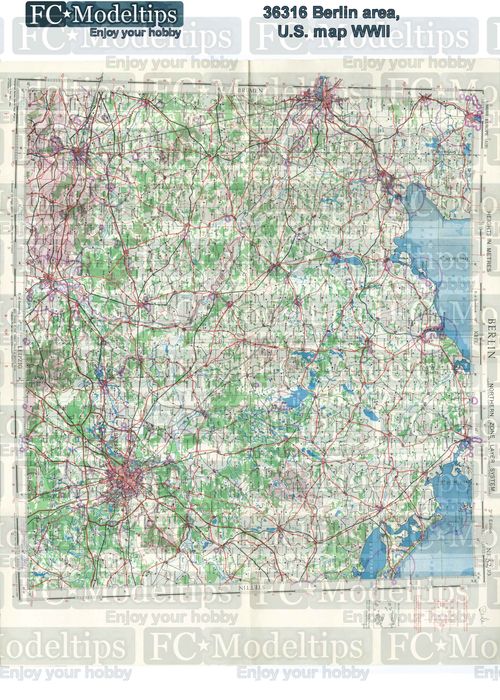 36316 Base Mapa norteamericano del área de berlín, WWII, en papel adhesivo
