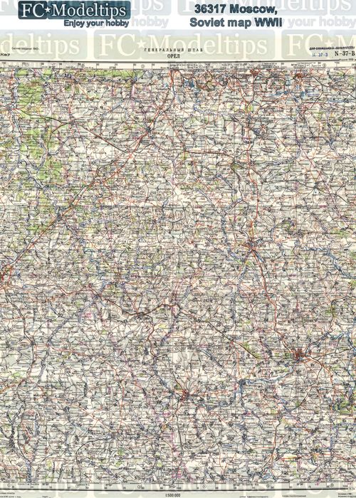 36317 Base Mapa soviético de Moscú, WWII, en papel adhesivo