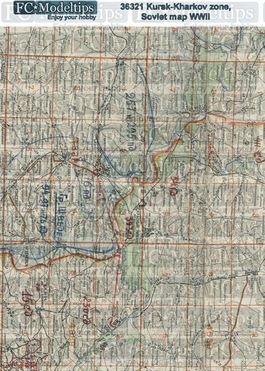 36321 Base Mapa soviético del área de Jarkov y Kursk, WWII, en papel adhesivo