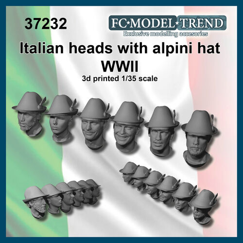 37232 Cabezas soldado italiano con sombrero alpino, escala 1/35.