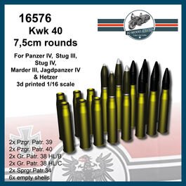 16576 Kwk 40 7,5cm proyectiles para Panzer IV, Stug III, Stug IV, Marder III, etc.. Escala 1/16