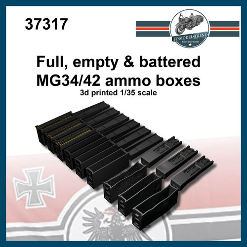 37317 Cajas de munición llenas, vacías y abolladas para ametralladora alemana MG34, escala 1/35.
