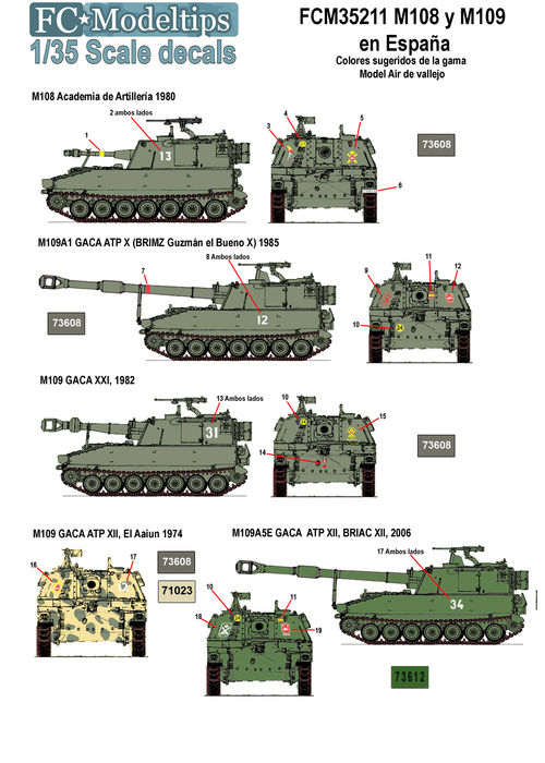 35211, M108 y M109 en España, calcas 1/35