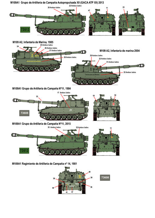 35211, M108 y M109 en España, calcas 1/35